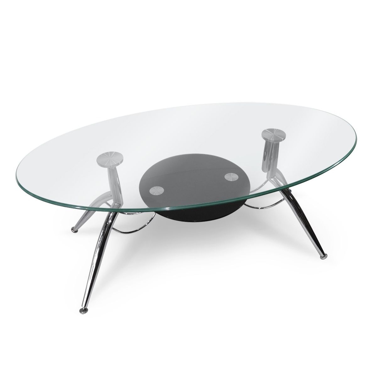 GENERICO - Mesa De Centro Ovalada De 2 Niveles, Vidrio Templado Y Negro