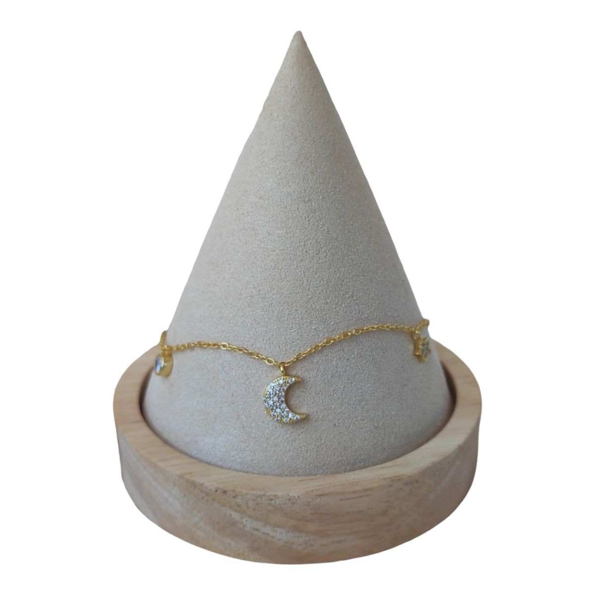 GENERICO - Tobillera luna estrella flor circones de plata 925 bañada en oro 18 k