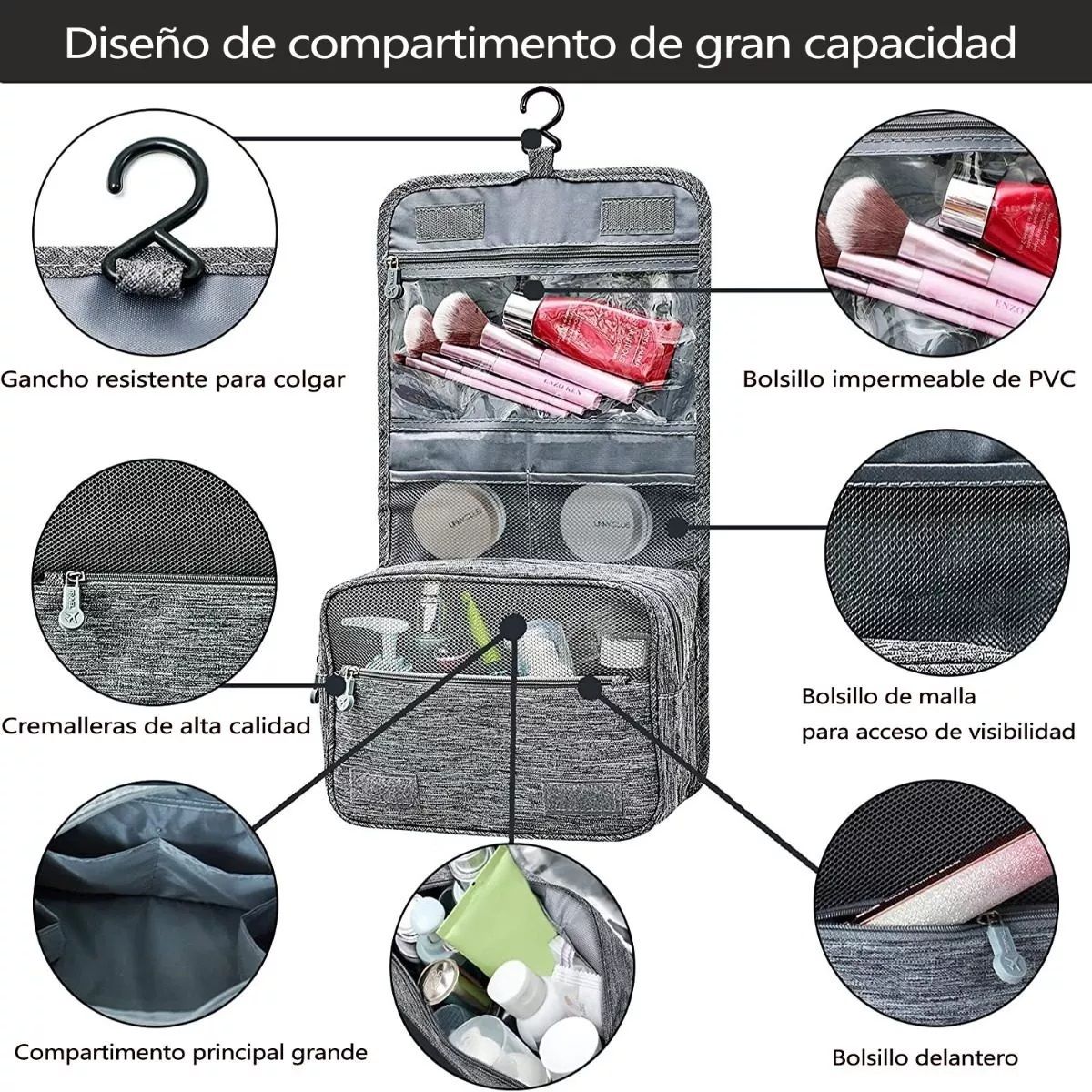 GENERICO - Bolsa De Viaje Cosmético Organizador De Maquillaje  gris