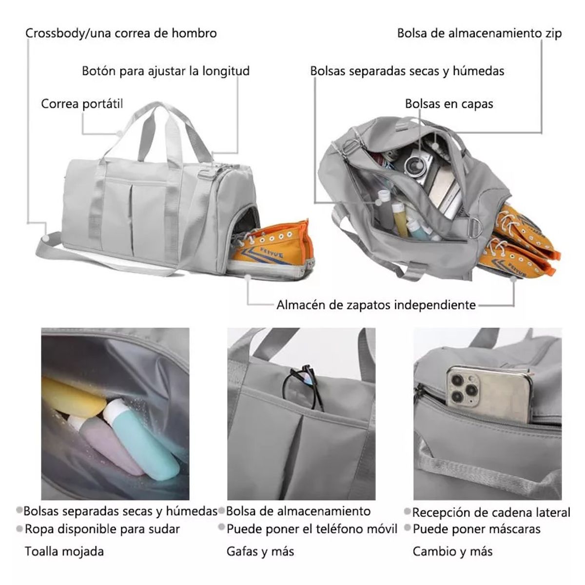 GENERICO - Bolsa Deportiva De Alta Capacidad Para Hombres Y Mujeres Gris