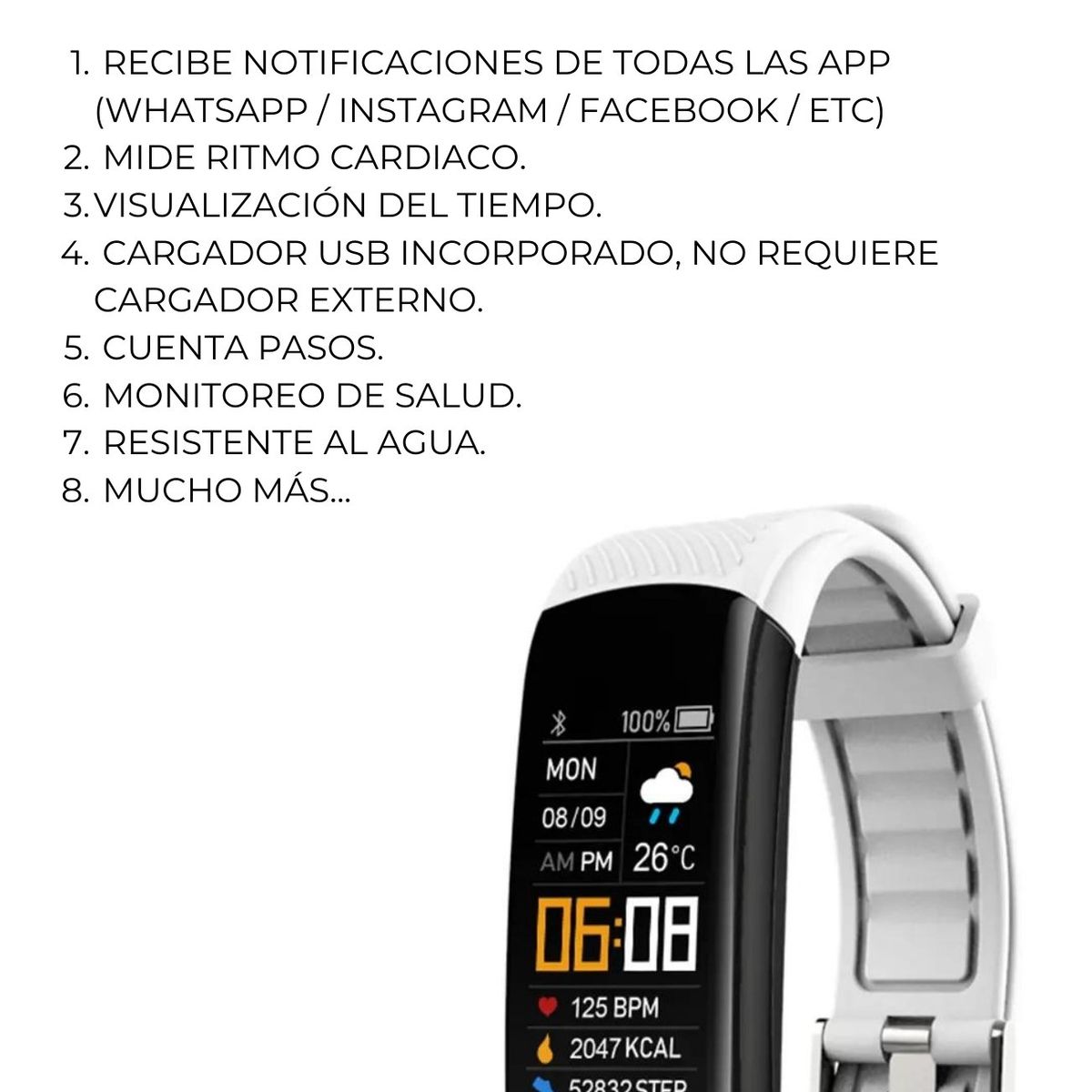 GENERICO - Smartband Banda Inteligente  Y10 SlimPro Sport  Iphone-Samsung  Blanco