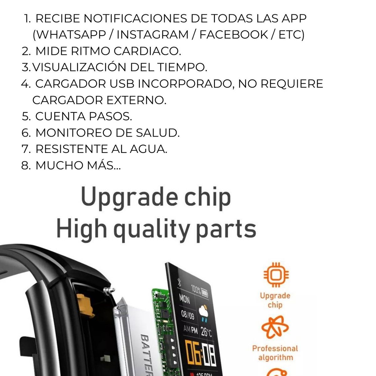 GENERICO - Smartband Banda Inteligente  Y10 SlimPro Sport  Iphone-Samsung  Blanco