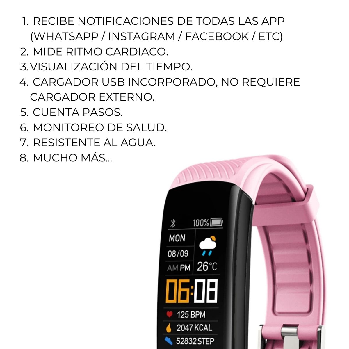 GENERICO - Smartband Banda Inteligente Y10 SlimPro Sport  Iphone-Samsung Rosado