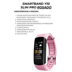 GENERICO - Smartband Banda Inteligente Y10 SlimPro Sport Iphone-Samsung Rosado