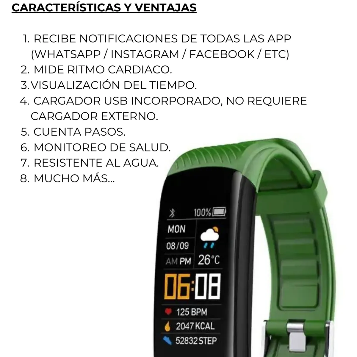 GENERICO - Smartband Banda Inteligente Y10 SlimPro Sport  Iphone-Samsung Verde