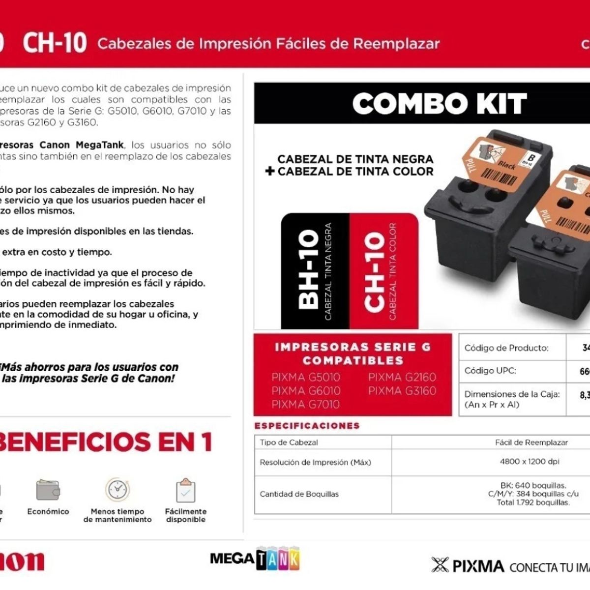 CANON - Pack Cabezales Canon Bh-10 Negro Ch-10 Color G3160 G7010