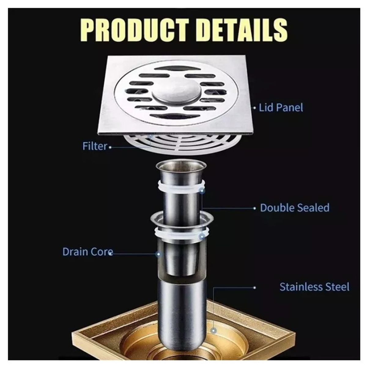 KUANGYE - Baño Piso Drenaje De Ducha Coladera Anti-olor Y Obstrucción