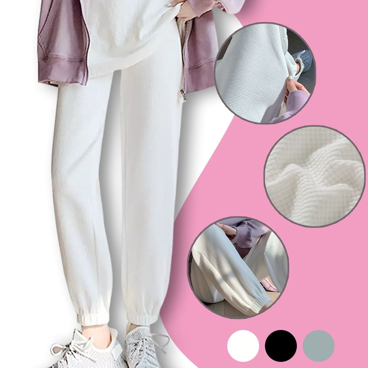 EDWINAYY - Pantalón Elástico Y Holgado Estilo Waffle Para Mujer