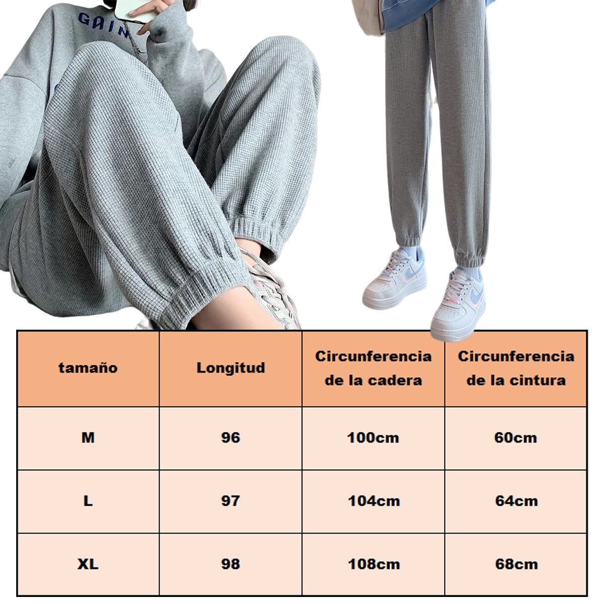 EDWINAYY - Pantalón Elástico Y Holgado Estilo Waffle Para Mujer