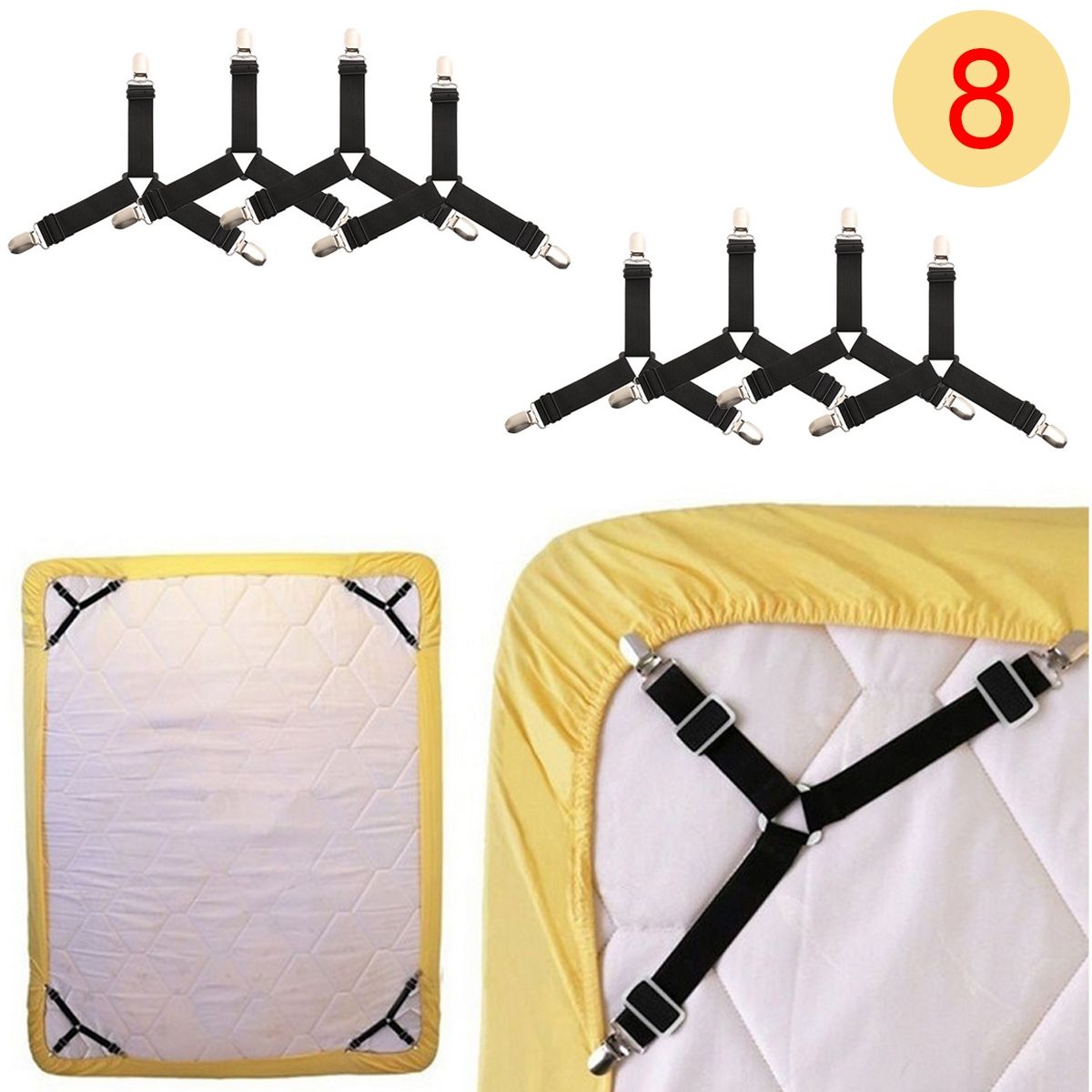 EDWINAYY - Sujetadores De Sábana De Cama Correa 4 Unidades Ajustable