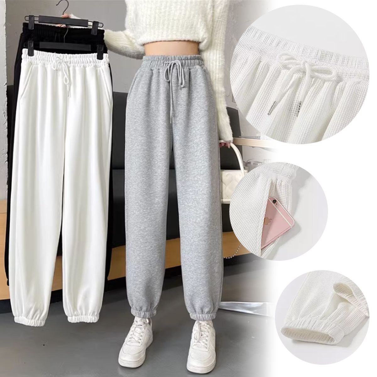 EDWINAYY - Pantalón Elástico Y Holgado Estilo Waffle Para Mujer