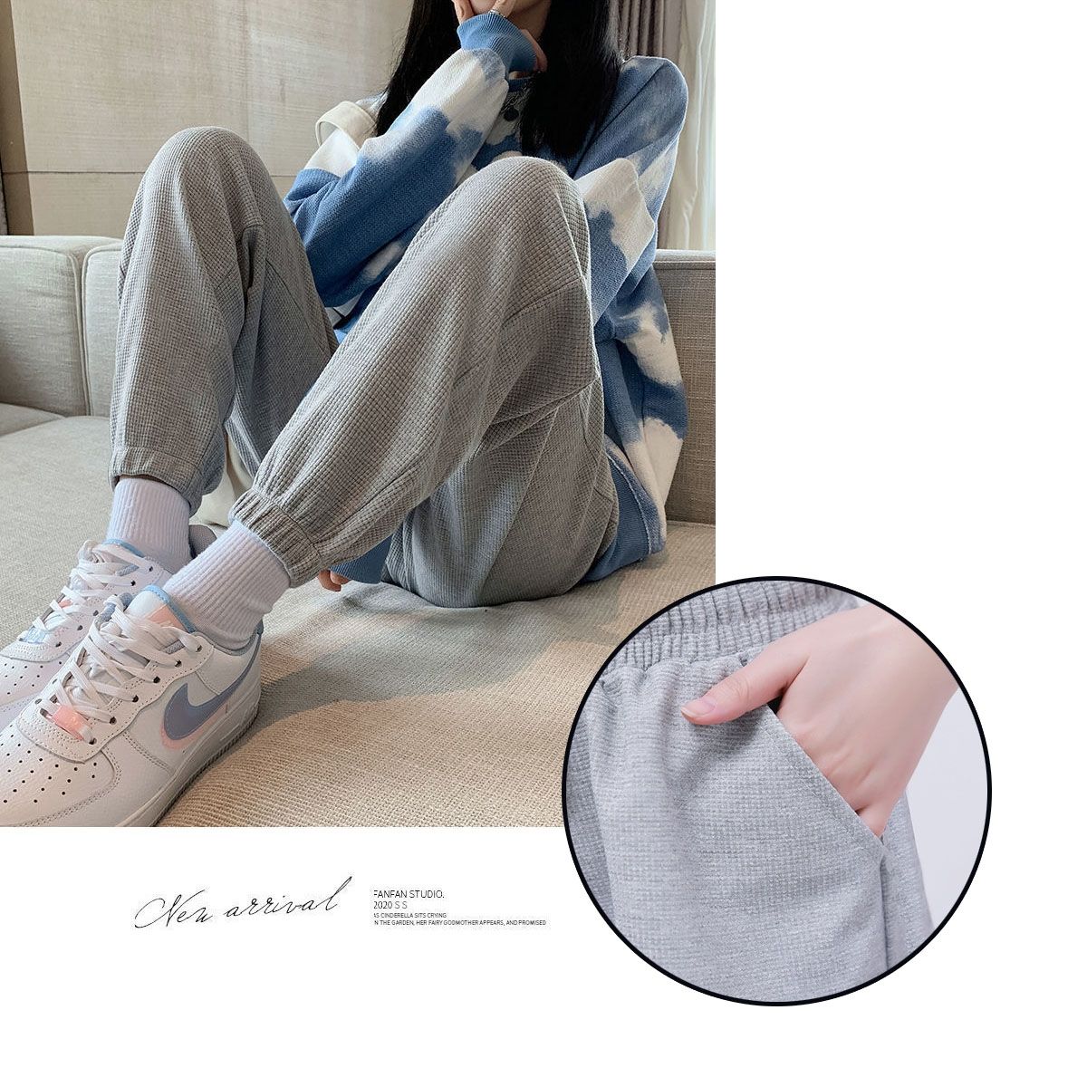 EDWINAYY - Pantalón Elástico Y Holgado Estilo Waffle Para Mujer