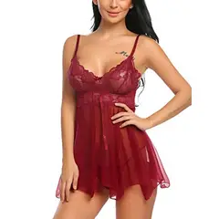 EDWINAYY - Lenceria Babydolls Sexy Encaje Camisola Halter De Puntila