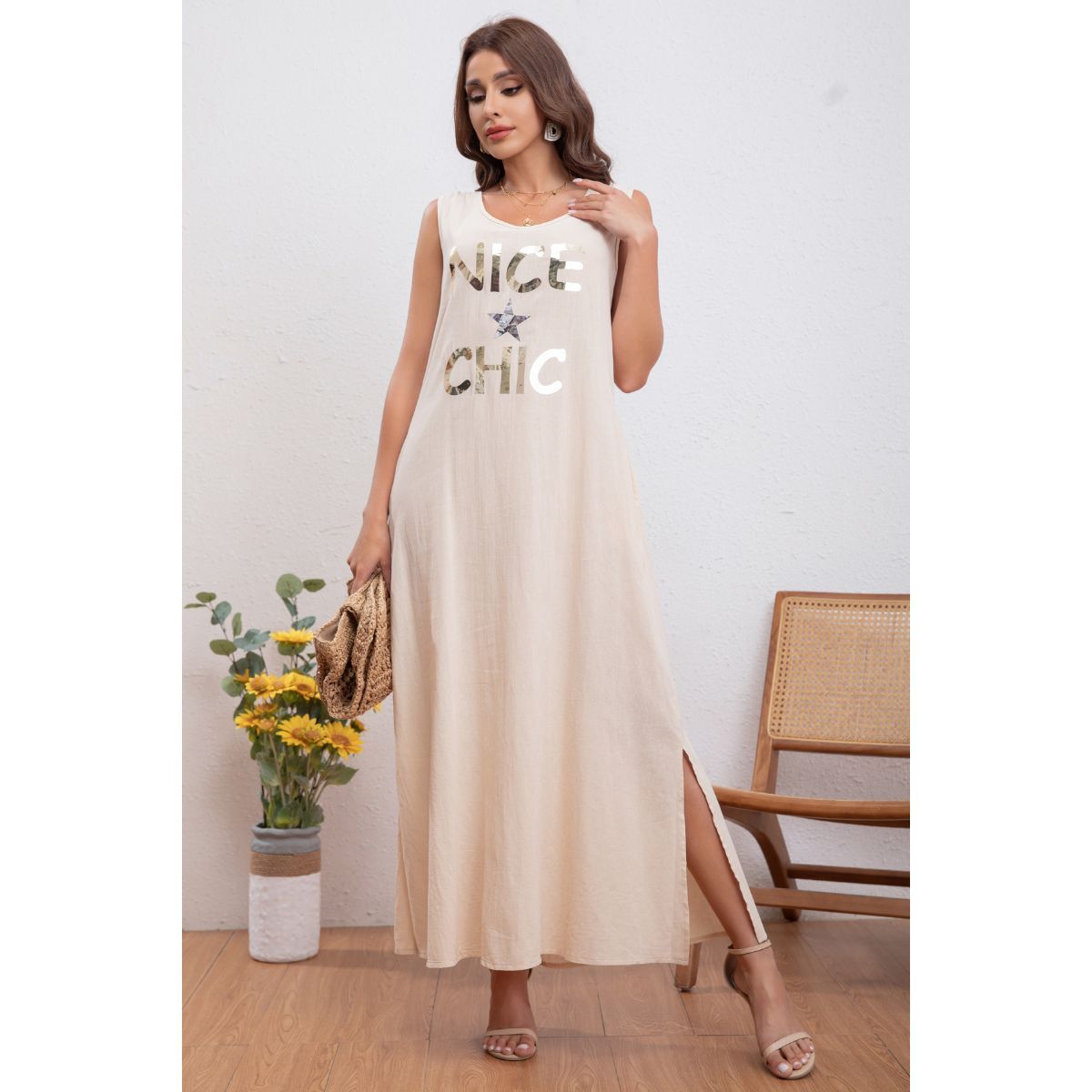 LOOK SHOP - Vestido Lino, Largo Primavera Verano Mujer. Variedad Colores 300