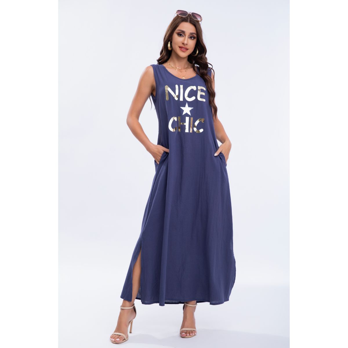 LOOK SHOP - Vestido Lino, Largo Primavera Verano Mujer. Variedad Colores 300