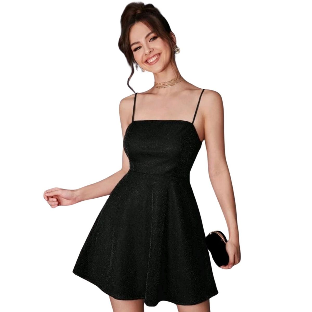 GENERICO - VESTIDO CORTO ACAMPANADO DE TIRITAS IDEAL PARA FIESTA COCTEL BODA