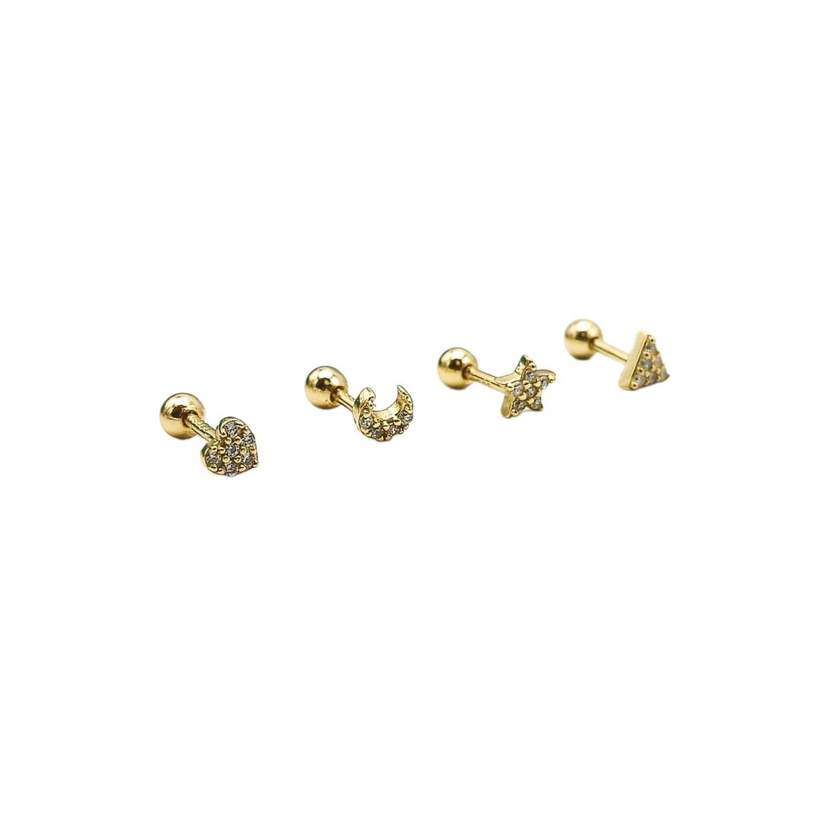 ELBAULDEJUMA - Pack 4 Aros Piercing Oreja Trendy Plata 925 Chapado En Oro
