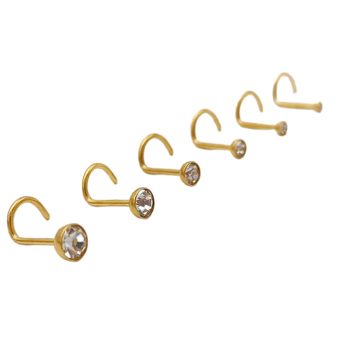 ELBAULDEJUMA - Set 6 Piercing Cesta Nostril Punto Luz Tipo S Chapados En Oro 18k