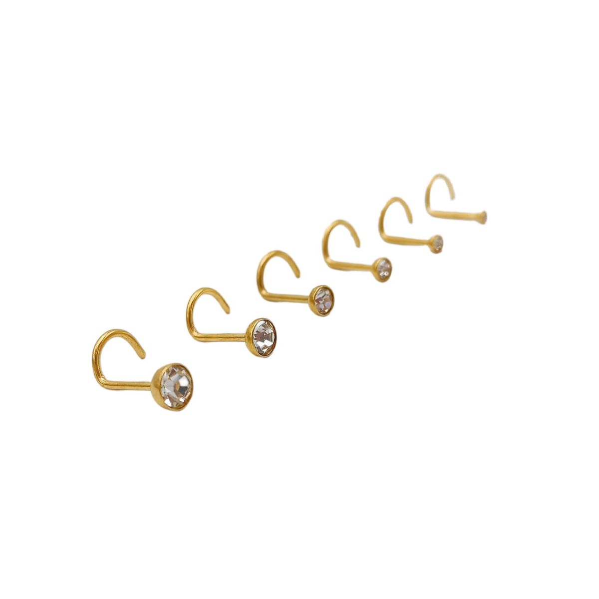 ELBAULDEJUMA - Set 6 Piercing Cesta Nostril Punto Luz Tipo S Chapados En Oro 18k