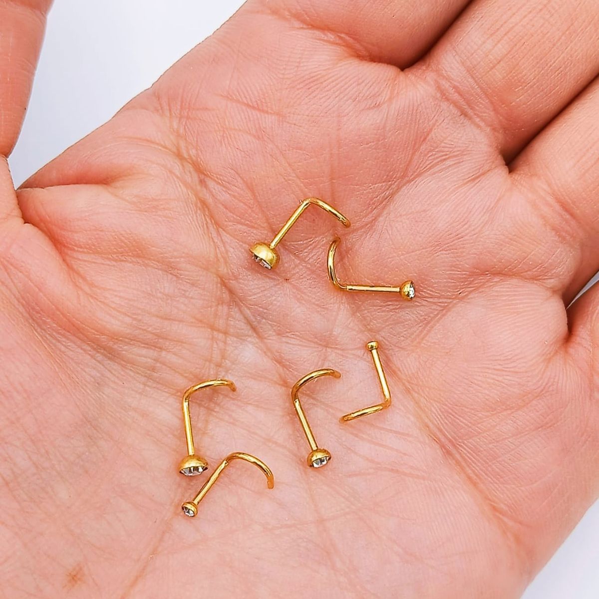 ELBAULDEJUMA - Set 6 Piercing Cesta Nostril Punto Luz Tipo S Chapados En Oro 18k