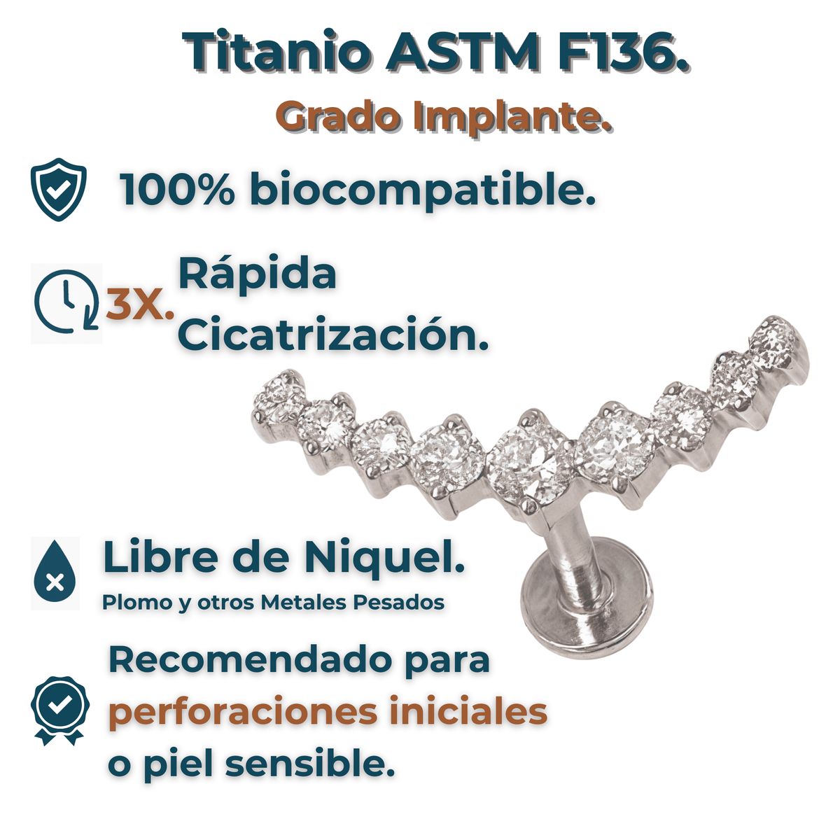 ELBAULDEJUMA - Piercing Labret Astm F136 G23 Acero Titanio Zirconia Trepado