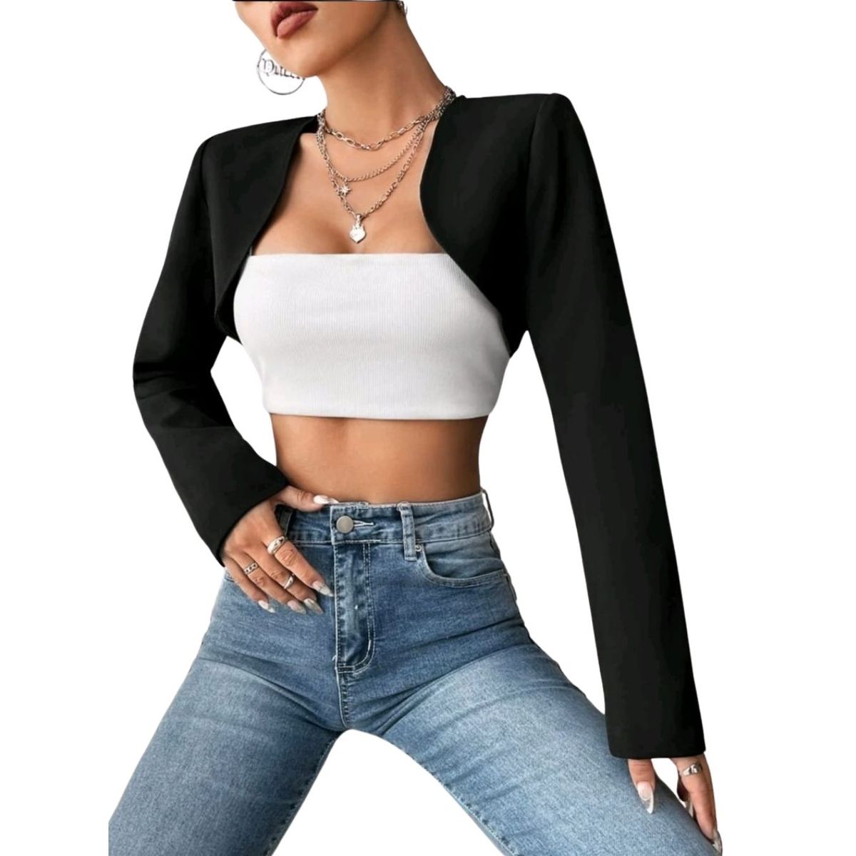 GENERICO - TAPADO BOLERO CHAL CORTO LISO MANGA LARGA IDEAL PARA FIESTA