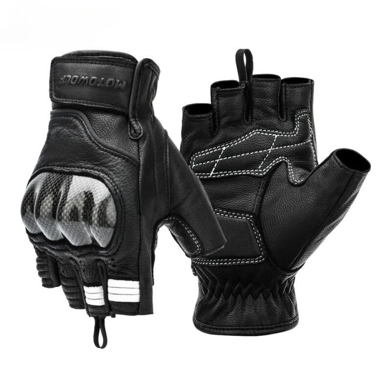 MOTOWOLF - Guantes De Cuero  Abiertos Dedos Cortos Deportivos Motowolf 0334