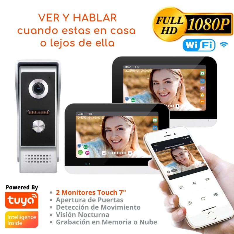 D MOTICA - Video Portero Wifi Inteligente Full Hd con 2 Monitores Touch 7"