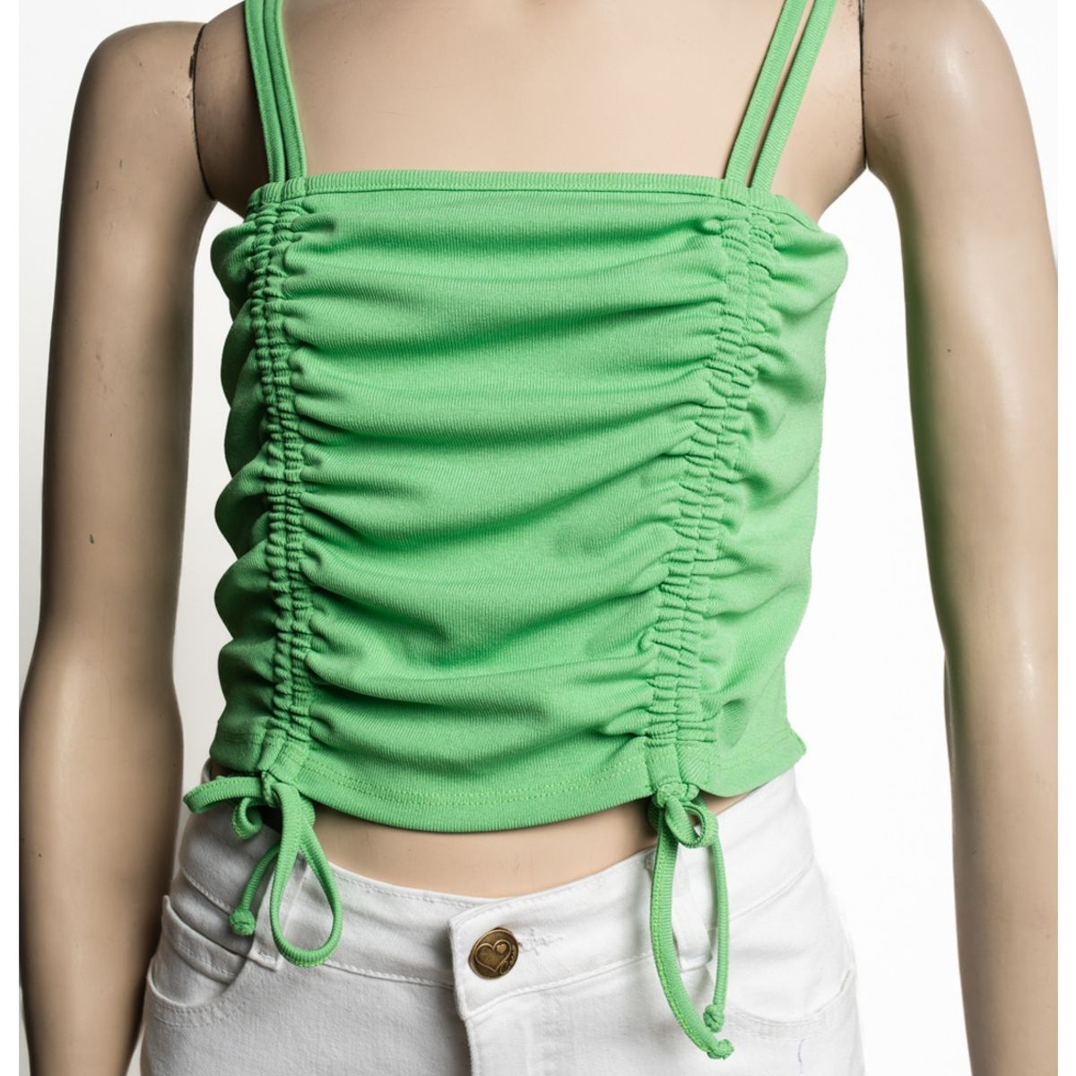 CACAO - Polera Bari Crop Recogido en Costados Verde Cacao