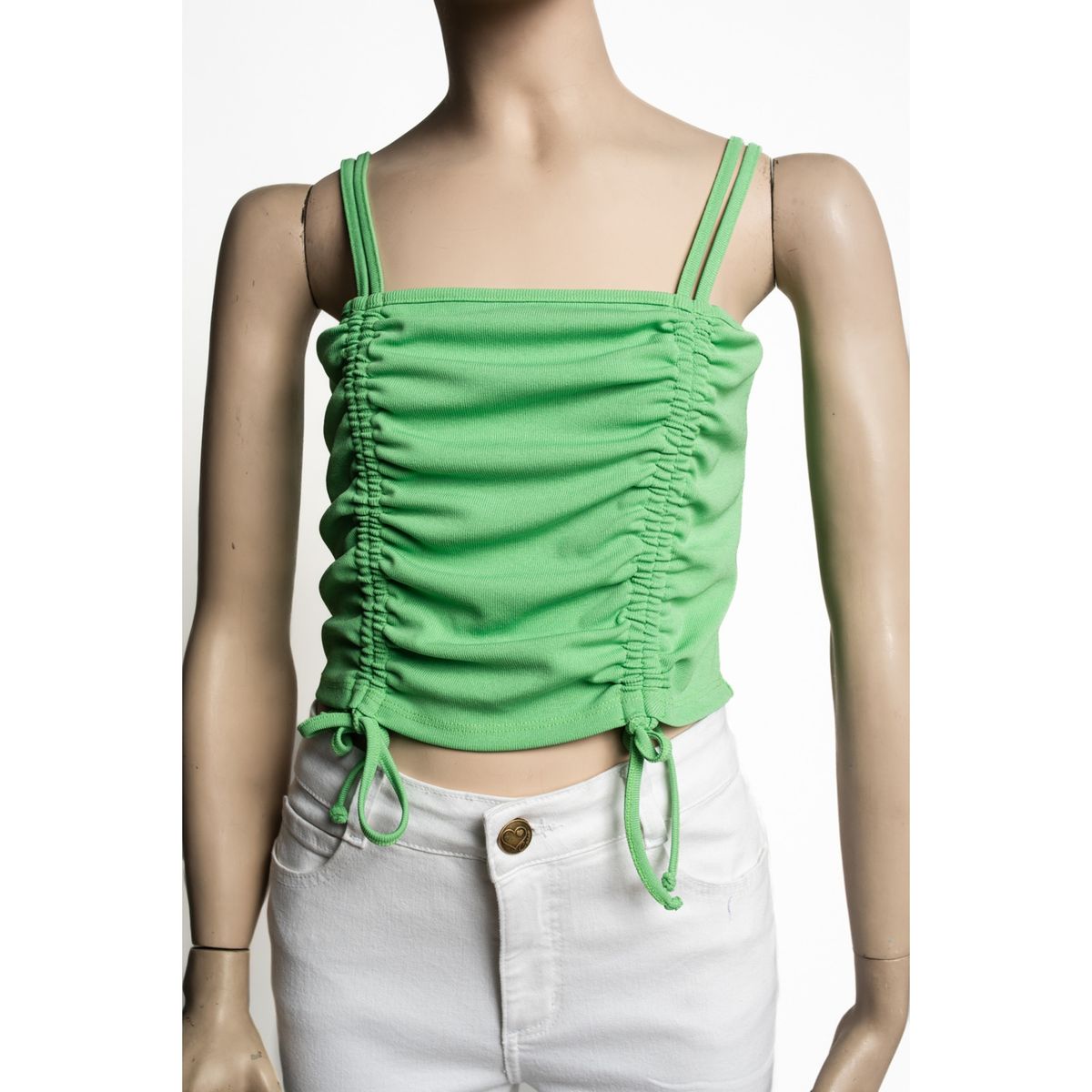 CACAO - Polera Bari Crop Recogido en Costados Verde Cacao