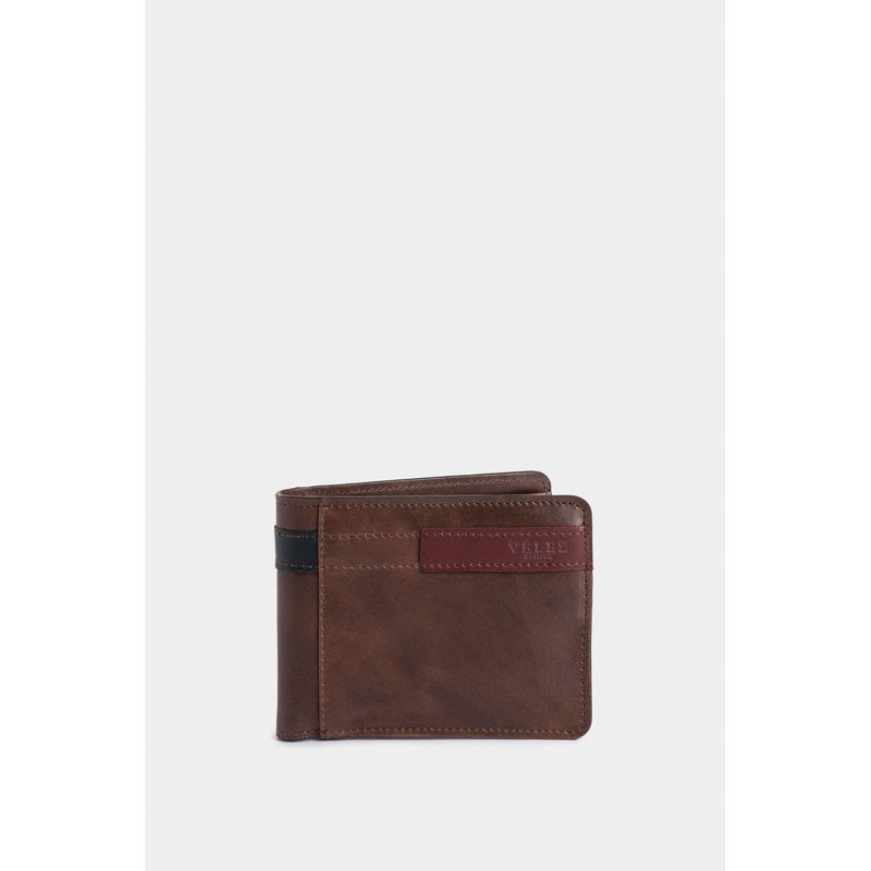 VELEZ - Vélez Billetera De Cuero Leather Contrastes Café