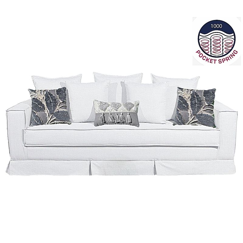MUNDO LIVING - Sofa 3 cuerpos , Modelo Lucio linea deluxe blanco bone con resortes