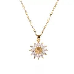 LUXURYJOYAS - Collar Flor Girasol Con Cristales Oro 18kt Baño2