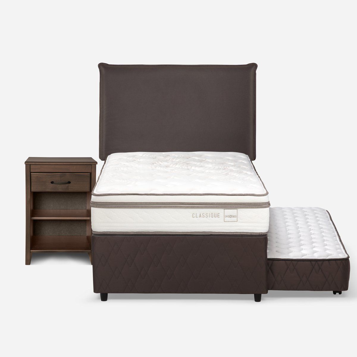 ROSEN - Diván Cama Classique+ 1,5 Plazas + Muebles Maurice Chocolate