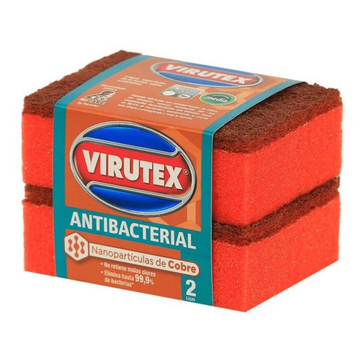 VIRUTEX - Esponja X2 Antibacterial Con Nanopartículas De Cobre Virutex