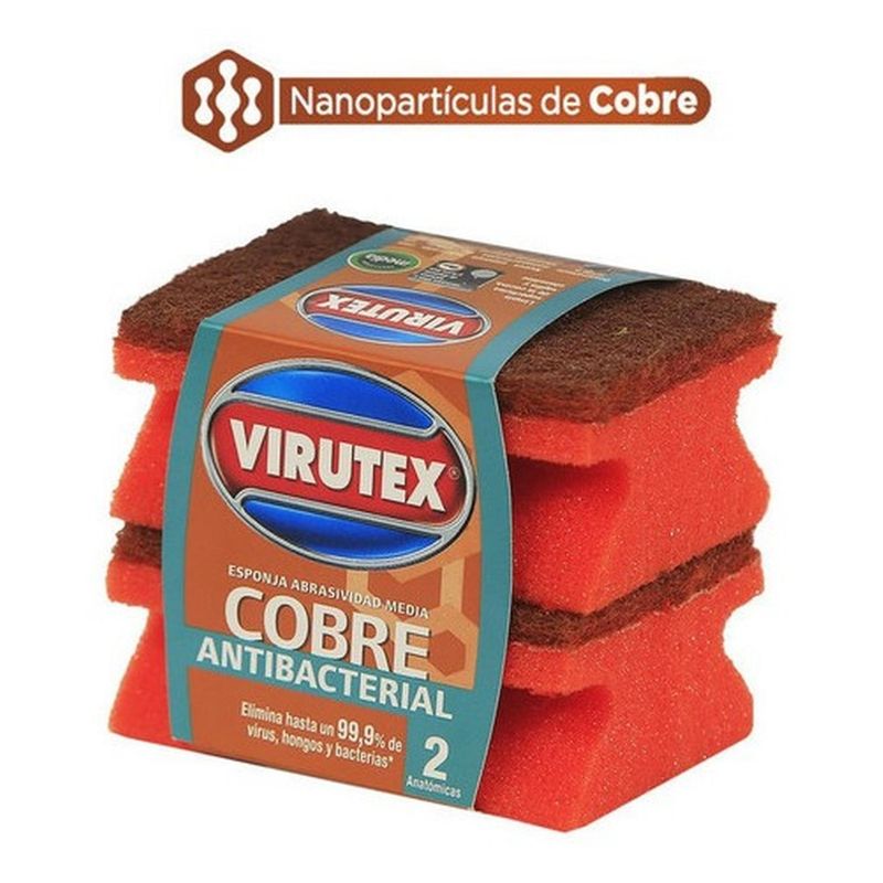 VIRUTEX - Esponja X2 Antibacterial Abrasividad Media Acanalada Virutex