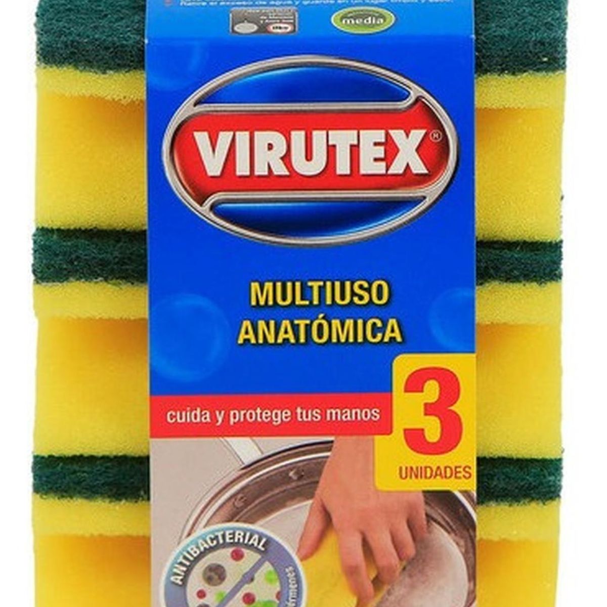 VIRUTEX - Esponja X3 Multiuso Antibacterial Acanalada Virutex