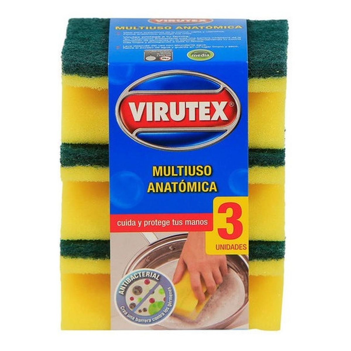VIRUTEX - Esponja X3 Multiuso Antibacterial Acanalada Virutex