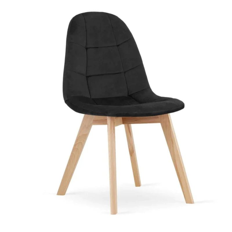 GENERICO - Silla de Comedor Negro Felpa Patas Madera