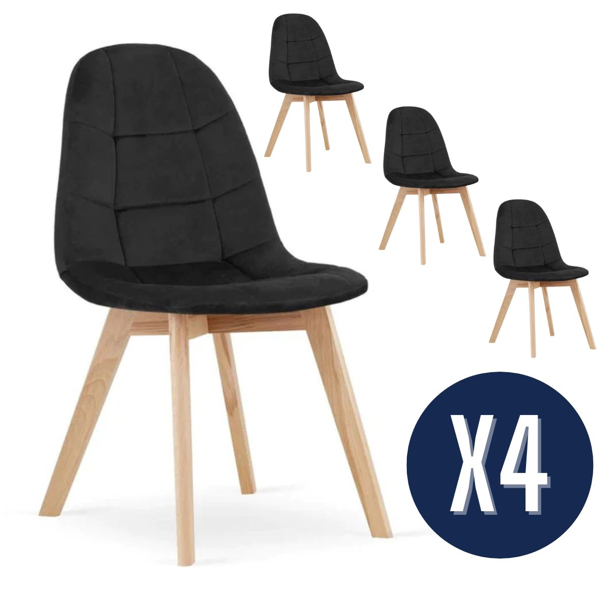 GENERICO - Set 4 Sillas de Comedor Negro Felpa Capitoné