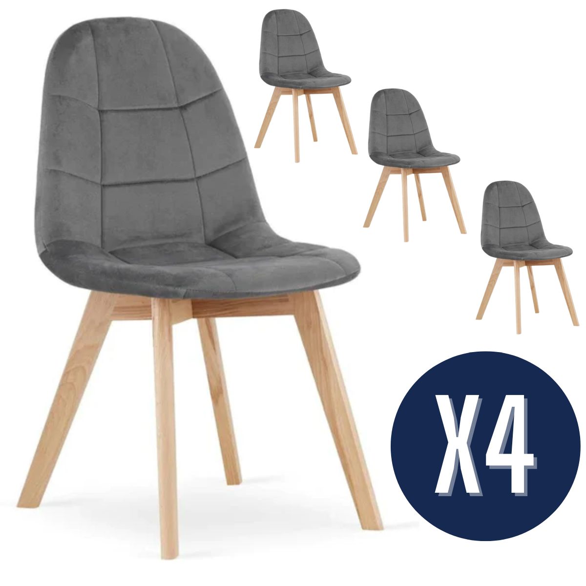 GENERICO - Set 4 Sillas de Comedor Gris Felpa Capitoné