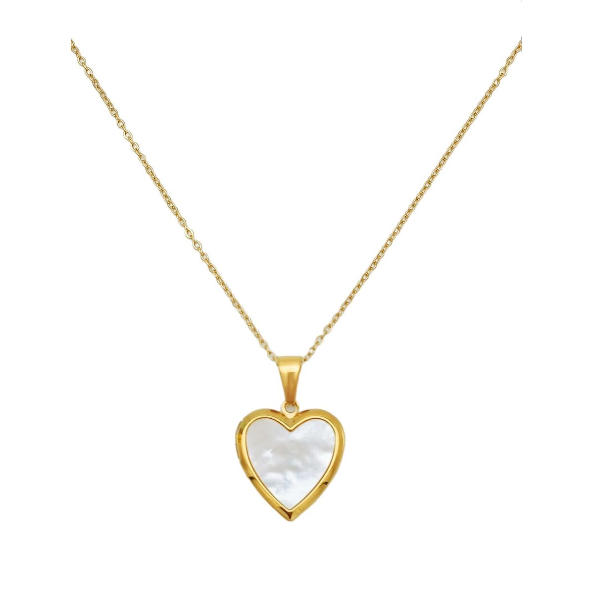 ELBAULDEJUMA - Relicario Corazón Nacar Cadena Guardafoto Chapado En Oro 18k