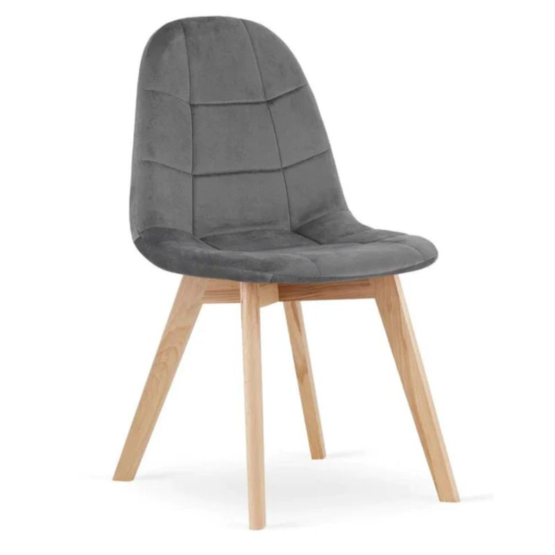 GENERICO - Silla de Comedor Gris Capitoné Felpa Patas Madera