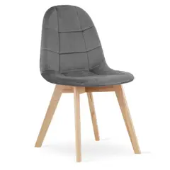 GENERICO - Silla de Comedor Gris Capitoné Felpa Patas Madera