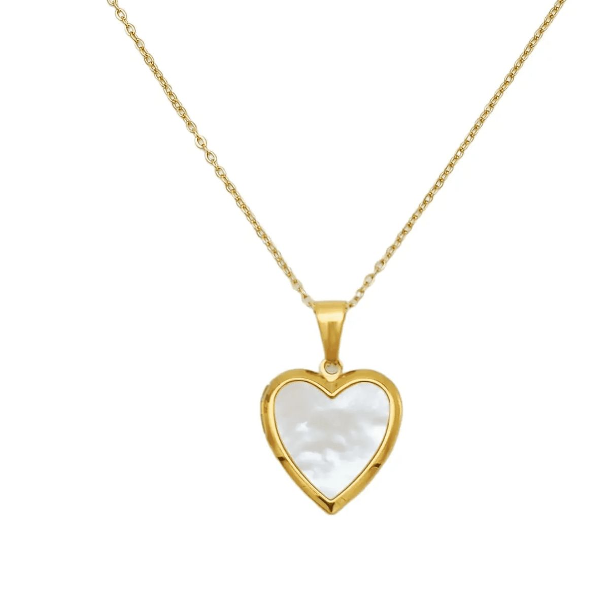 ELBAULDEJUMA - Colgante Relicario Corazón Nacar Guardafoto Chapado En Oro 18k