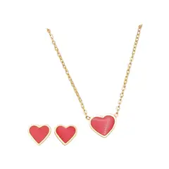ELBAULDEJUMA - Set Conjunto Corazón Rojo Collar Abridores Chapado En Oro 18 kl