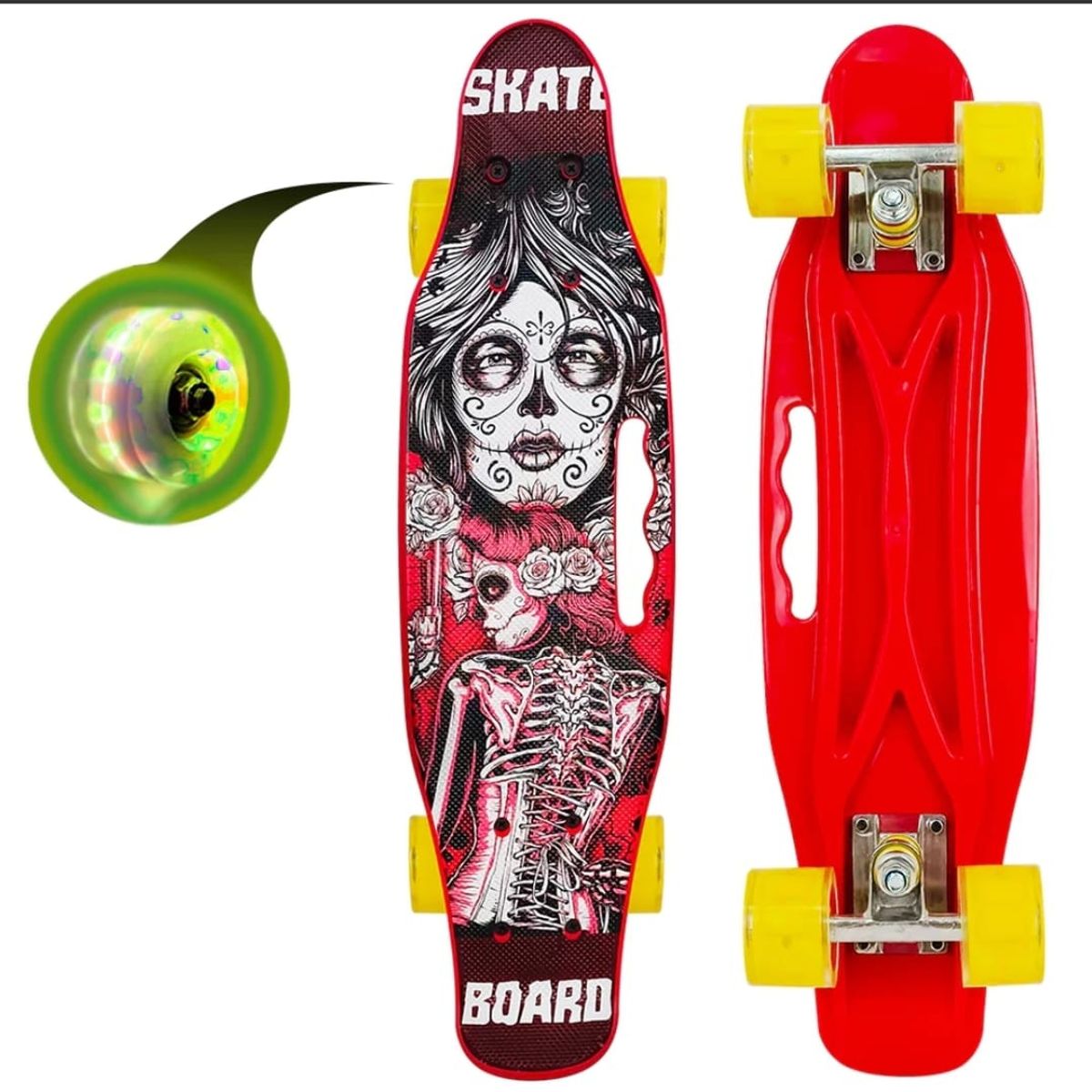 GENERICO - Skate Clásico Patineta Rojo Katrina, Ruedas Led