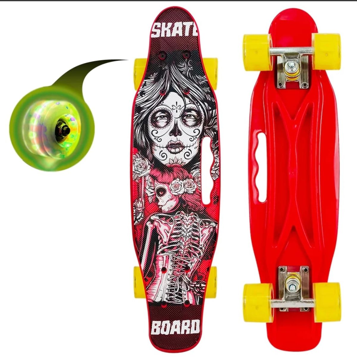 GENERICO - Skate Clásico Patineta Rojo Katrina, Ruedas Led