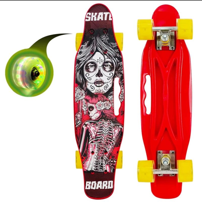GENERICO - Skate Clásico Patineta Rojo Katrina, Ruedas Led