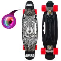 Skate Clásico Patineta Negro Wolf, Ruedas Led